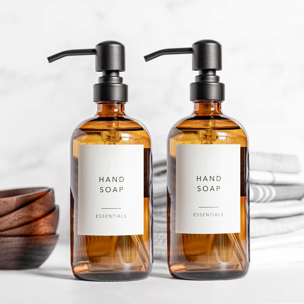 Soap Making Pot - Amber Glass Soap Dispenser with Black